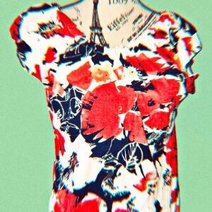 Red/Black Floral Handmade Blouse (Size M/L)